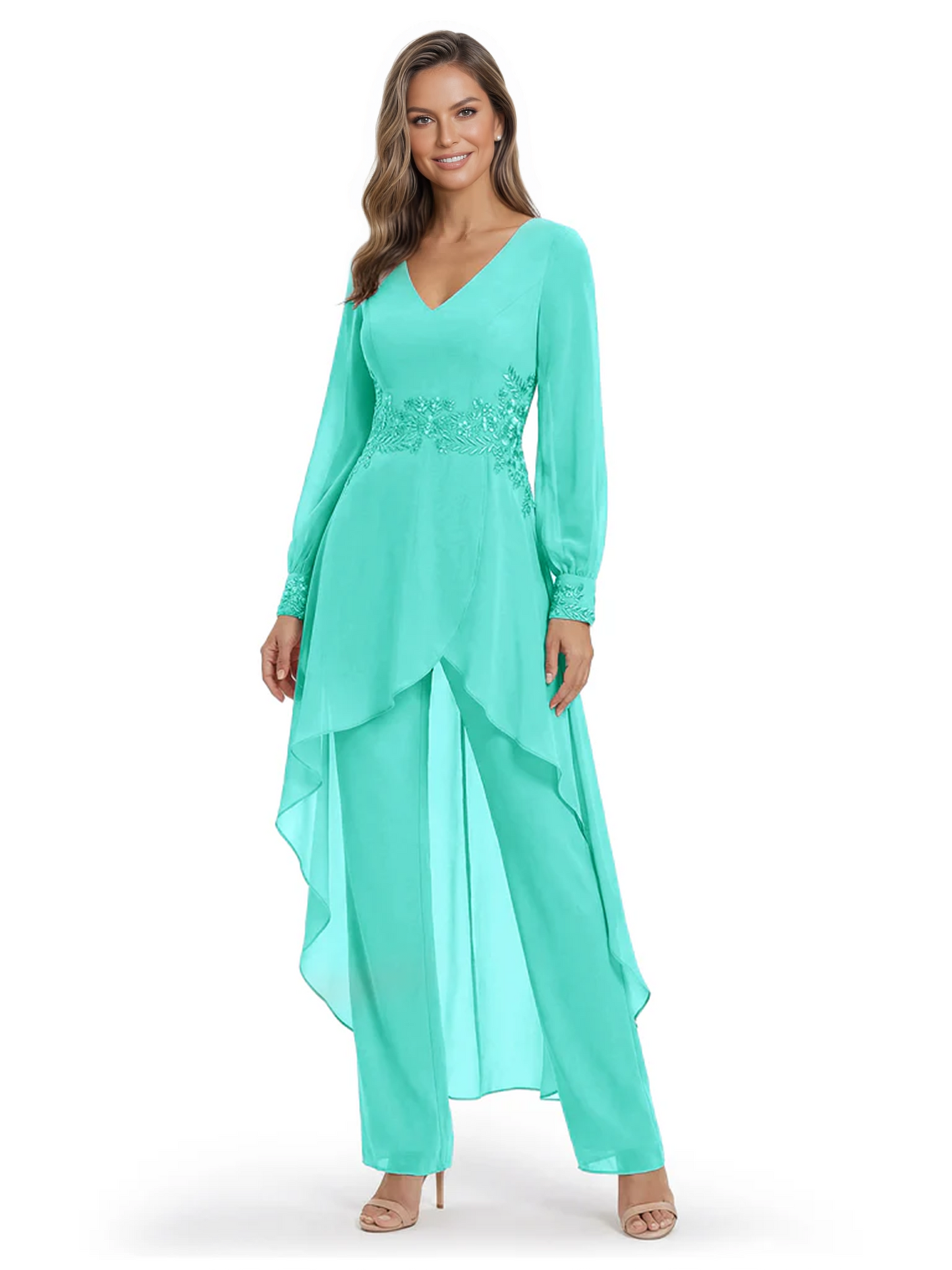 Luxury Black Formal Trousers Set High-Low Chiffon Top with Sparkling Beaded Detail