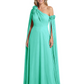 One Shoulder Mother of the Bride Dress Asymmetrical Cape Sleeve Gown with Floral