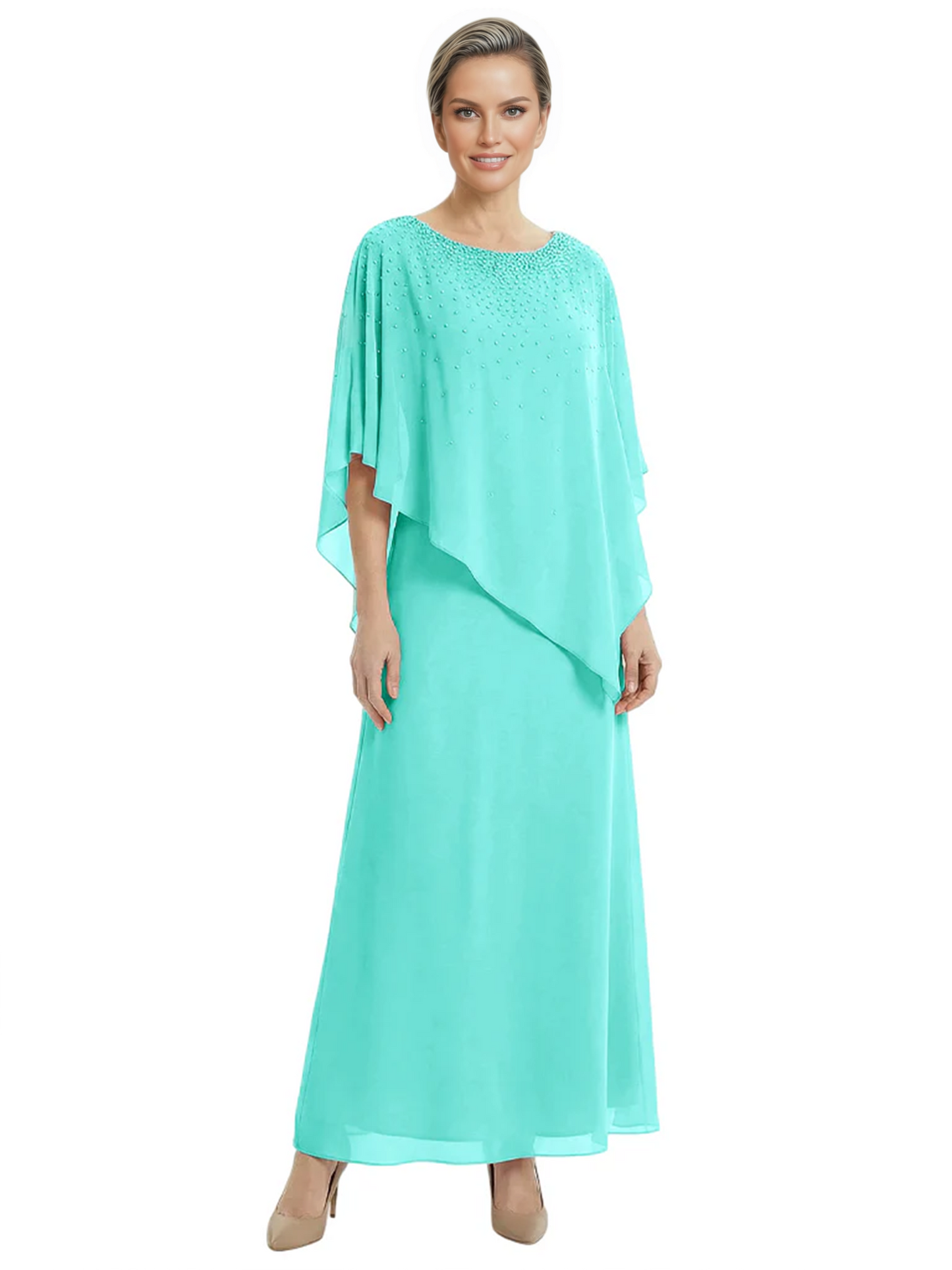 Elegant Mother of Bride Dresses Evening Gowns Trending 2026 Styles with Asymmetric Cape