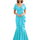 Satin Mother of the Bride Dress with Cascading Ruffles and Mermaid Tail V-Neck