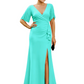 Elegant Evening Gown Trending V-Neck & Ruffle Detail Mother of Bride Outfits Slit