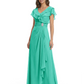 Elegant Mother of the Groom Dress Cascading Ruffle Chiffon Formal Gown Rhinestone