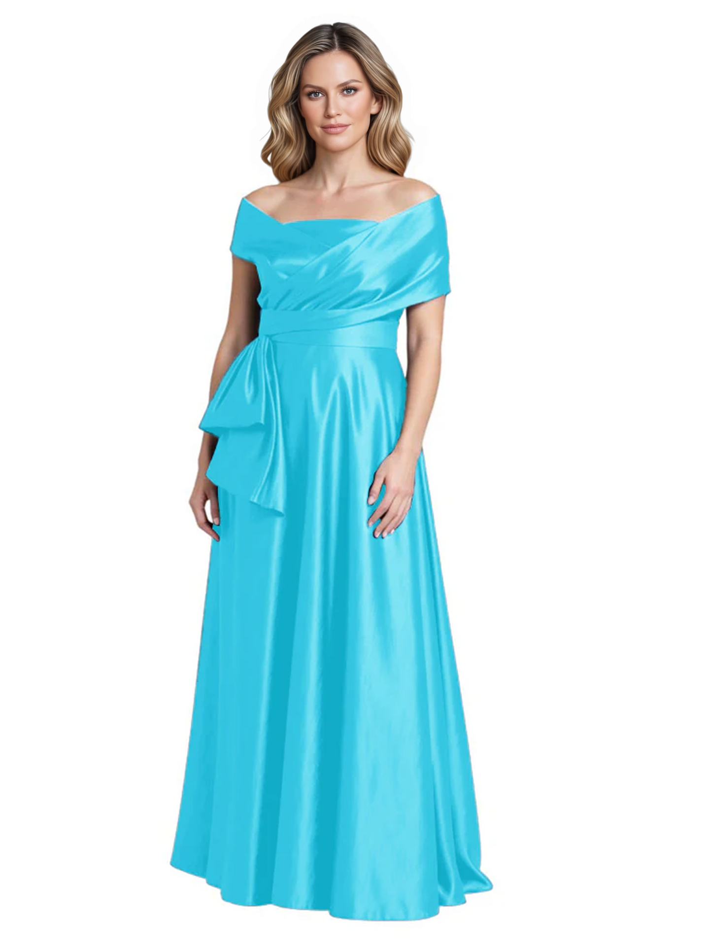 Formal Floor-Length Mother of the Bride Gown Sleeveless Satin Maxi Dress with Drape
