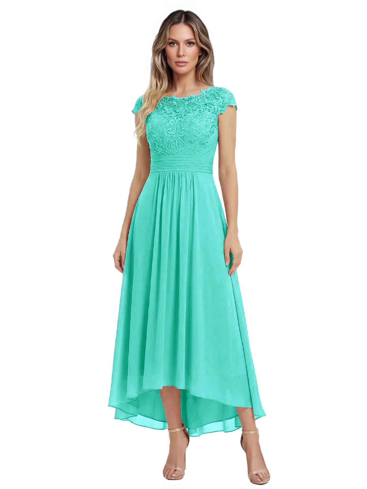 Elegant Evening Gown Trending 2026 Styles with Cap Sleeves High-Low Skirt