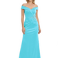 Off Shoulder Mother of the Bride Dress Beaded Waist Satin Gown Portrait Neckline