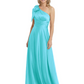 One-Shoulder Mother of the Bride Dress Satin Gown with Bow Ruched Empire Waist