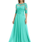 Illusion Neck Mother of the Bride Dress Half Sleeve Lace Applique Gowns Chiffon