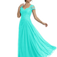 Long A-line Chiffon Short Sleeves Mother of the Brides Dresses Lace Wedding