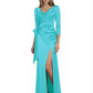 Elegant Evening Gowns Slit Trending Styles Satin Slit Formal Dress Cowl Neckline Gown Tie