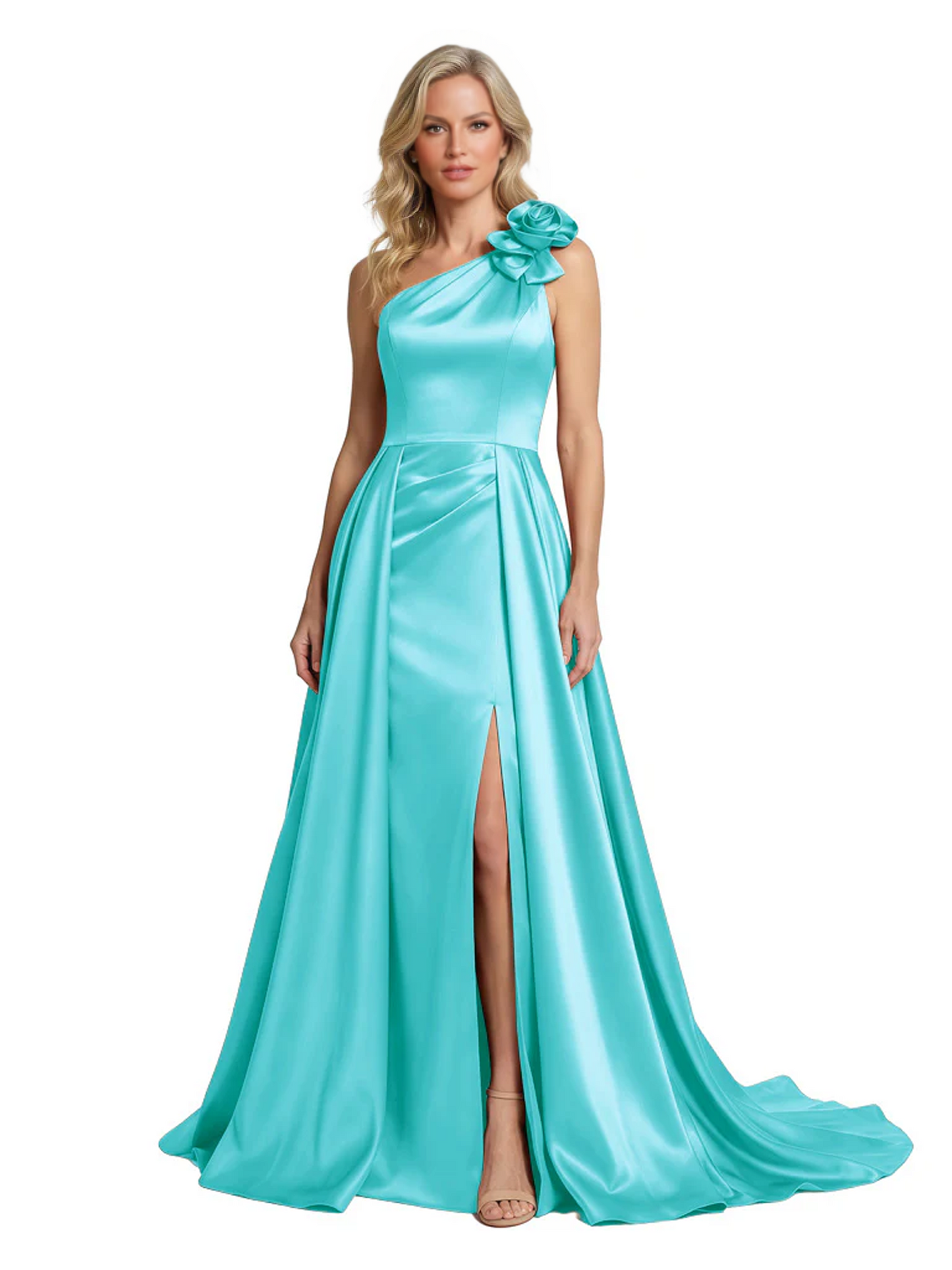 One Shoulder Sleeveless Mother of the Brides Dresses Floor Length Slit With Train
