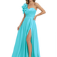 Elegant Mother of the Groom Dress A-Line Satin Formal Gown with High Slit Ruched Bodice