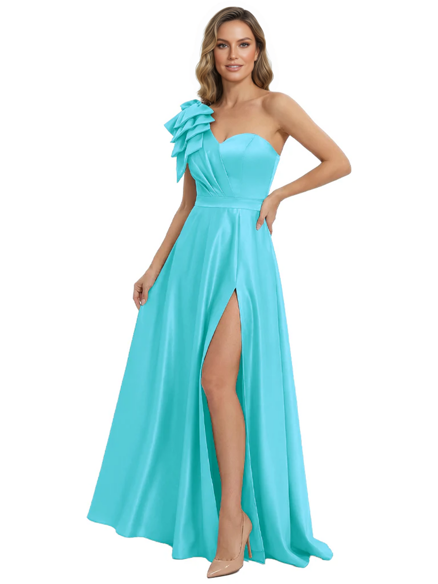 Elegant Mother of the Groom Dress A-Line Satin Formal Gown with High Slit Ruched Bodice