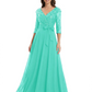 Chiffon Mother of the Bride Dress with Sequin V-Neck and Elegant Bow Sash