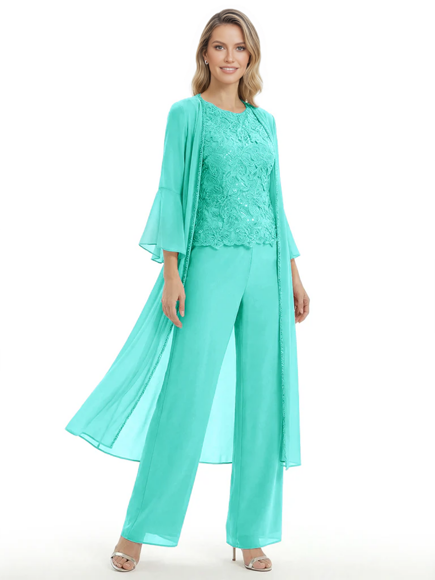 Elegant Pink 3-Piece Pant Set Trending 2026 Styles with Lace Wide-Leg Pants
