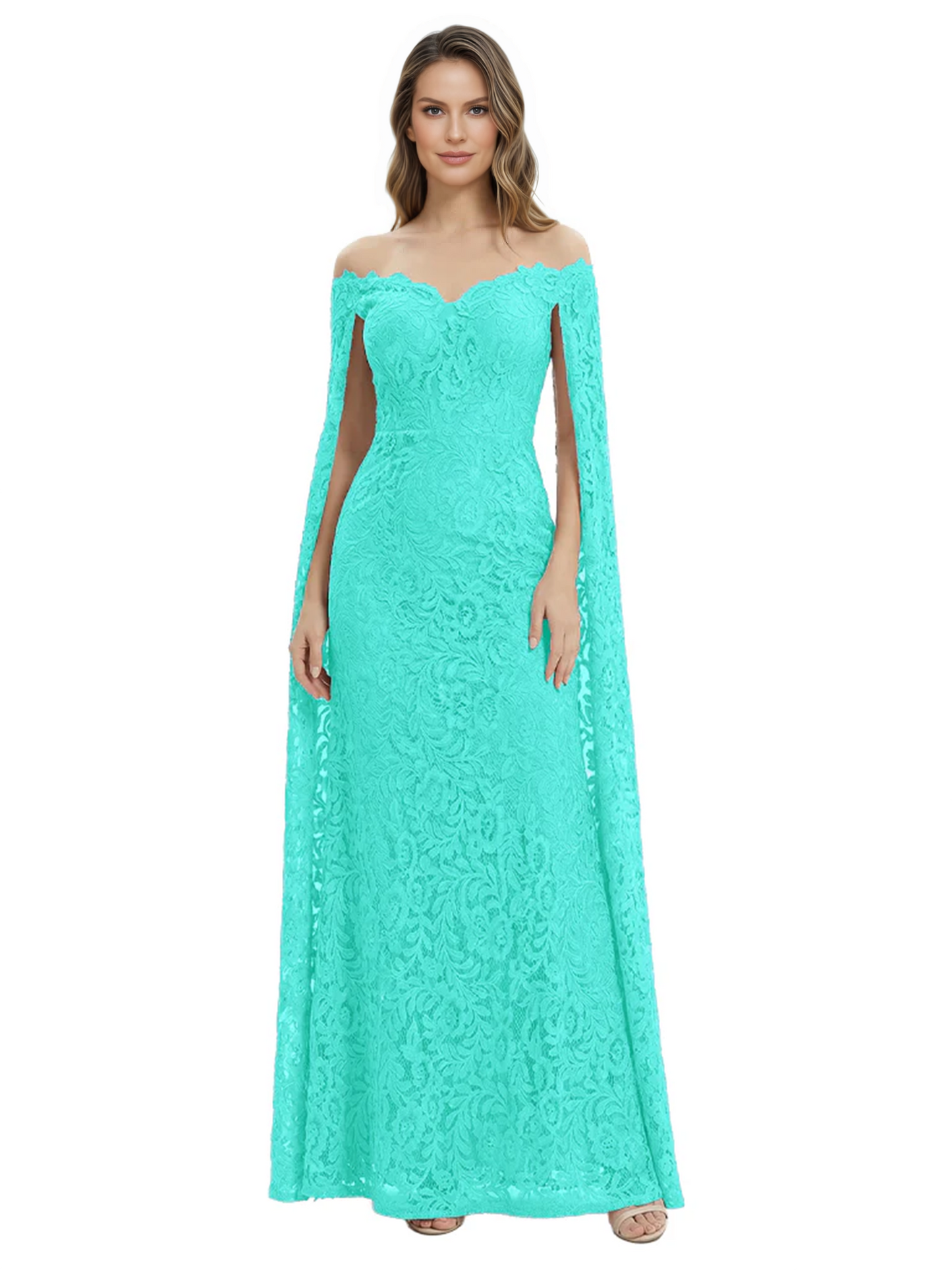 Elegant Mother of the Groom Gown Floral Lace Embroidered Formal Dress with Cape