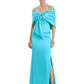 Formal Floor-Length Mother of the Bride Gown Satin Maxi Dress with Bow Neckline