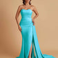 Simple Soft Satin Mermaid Strapless Floor-Length Mermaid Bridesmaid Dresses
