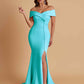 Elegant Soft Satin Mermaid Off Shoulder Side Slit Floor-Length Bridesmaid Dresses