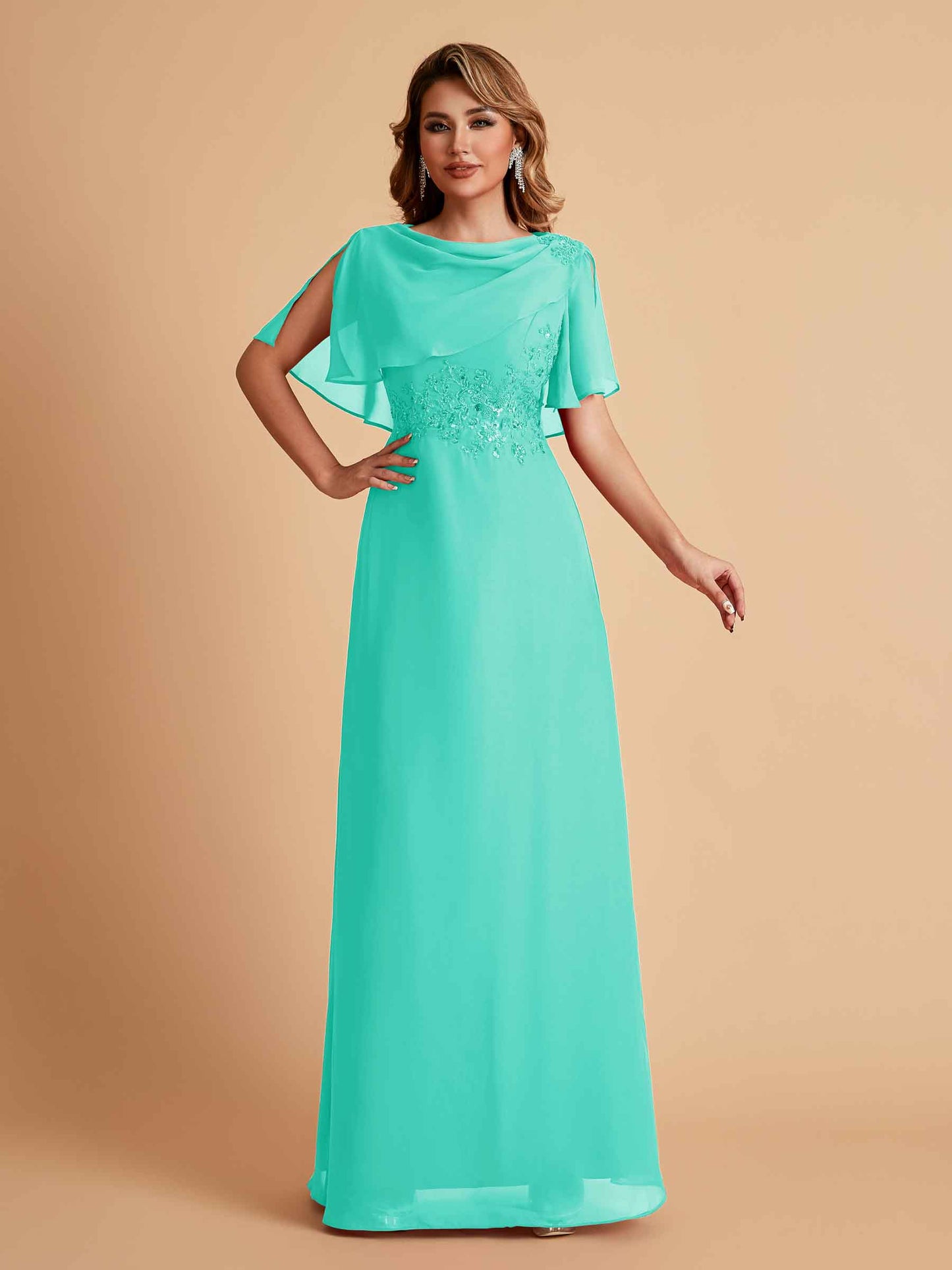 Elegant A-Line Chiffon Half Sleeves Jewel Mother of the Brides Dresses Online