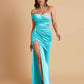 Sexy Soft Satin Mermaid One Shoulder Side Slit Floor-Length Mermaid Bridesmaid Dresses