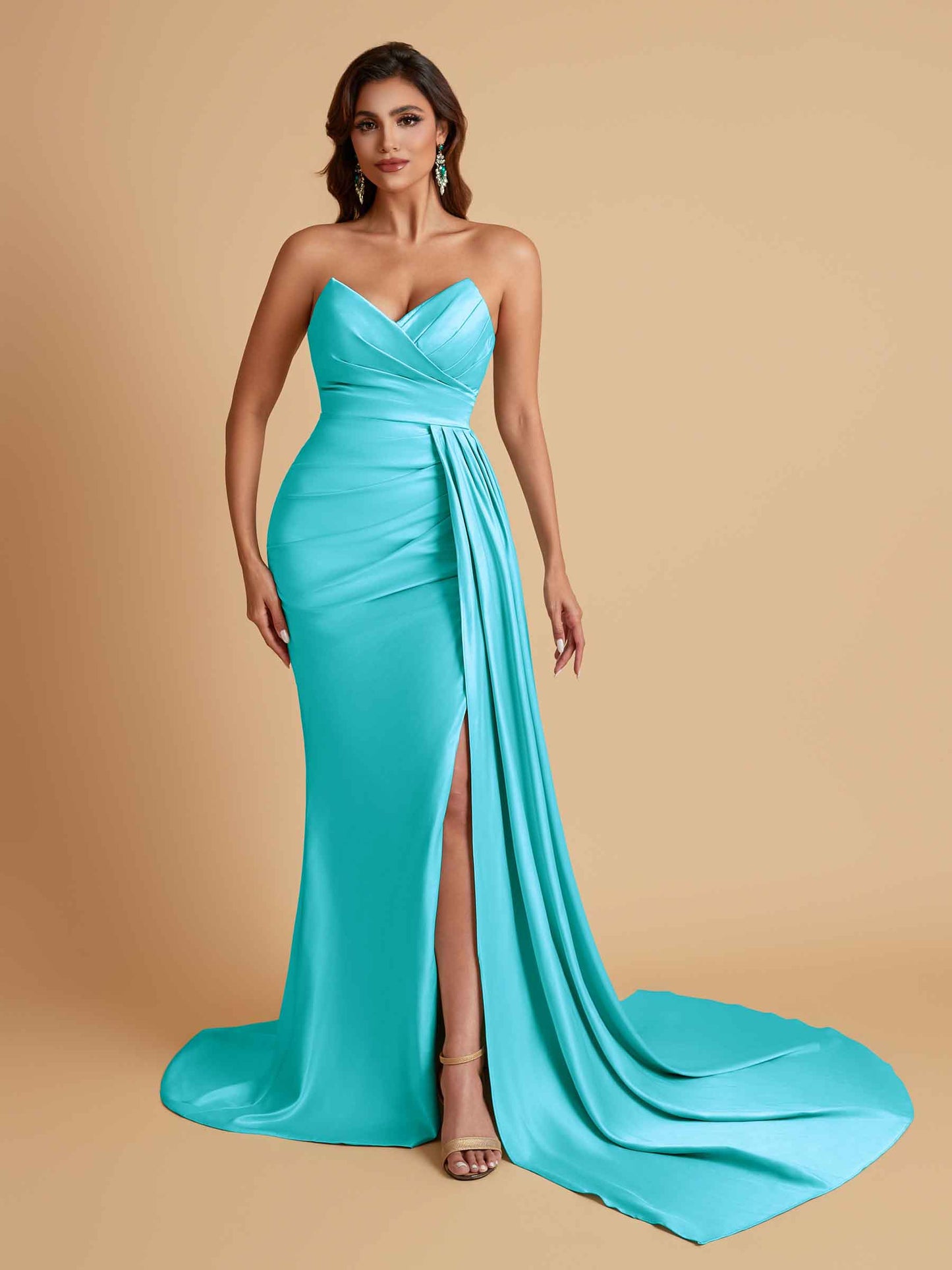 Sexy Soft Satin Mermaid V-neck Floor-Length Mermaid Bridesmaid Dresses