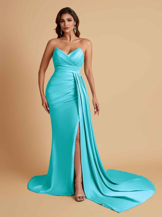 Sexy Soft Satin Mermaid V-neck Floor-Length Mermaid Bridesmaid Dresses