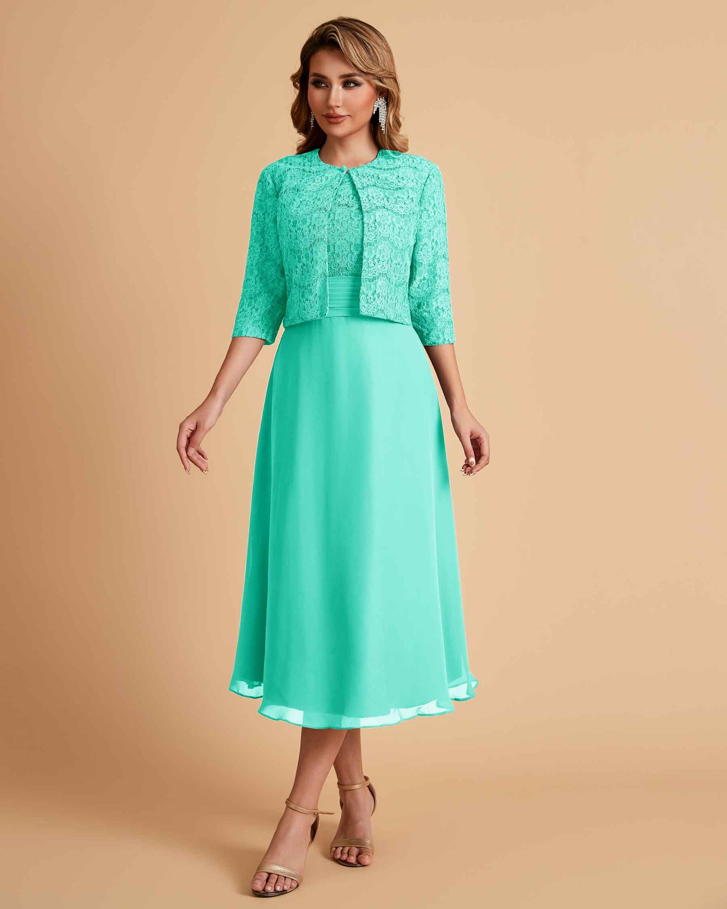 Elegant A-line Bateau Sleeveless Tea Length Mother of the Brides Dresses Online