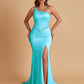Sexy Soft Satin Mermaid One Shoulder Side Slit Beading Floor-Length Bridesmaid Dresses Online