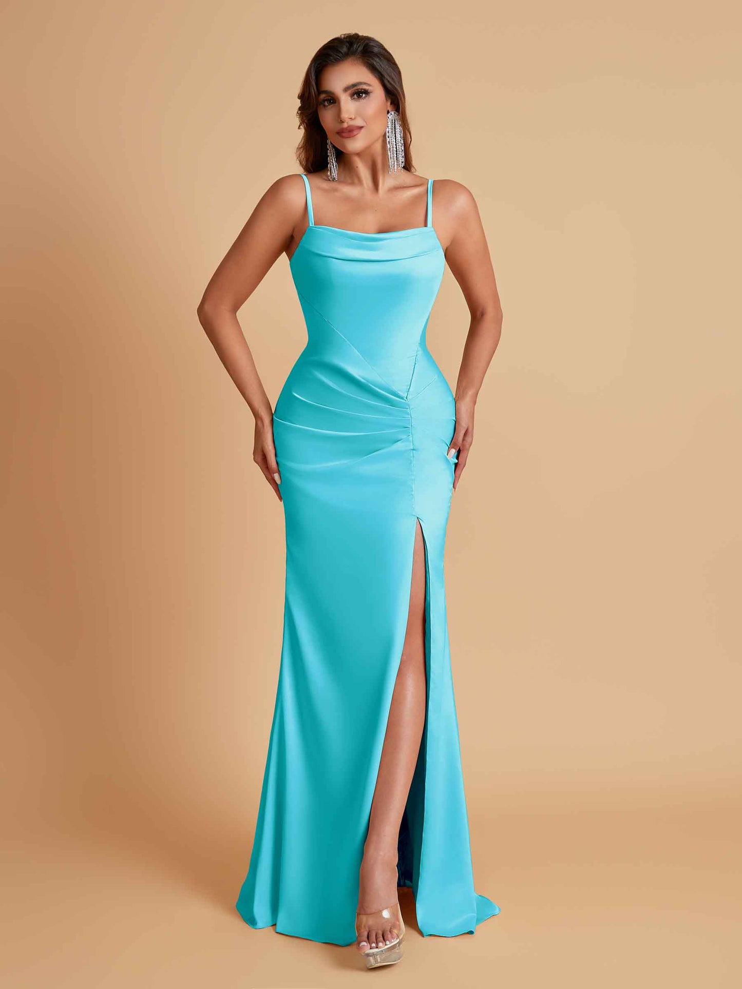 Gorgeous Spaghetti Straps Soft Satin Side Slit Floor-Length Mermaid Bridesmaid Dresses