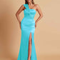 Elegant Soft Satin One Shoulder Strapless Side-Slit Mermaid Bridesmaid Dresses