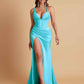 Stunning V Neck Soft Satin Side Slit Floor-Length Mermaid Bridesmaid Dresses