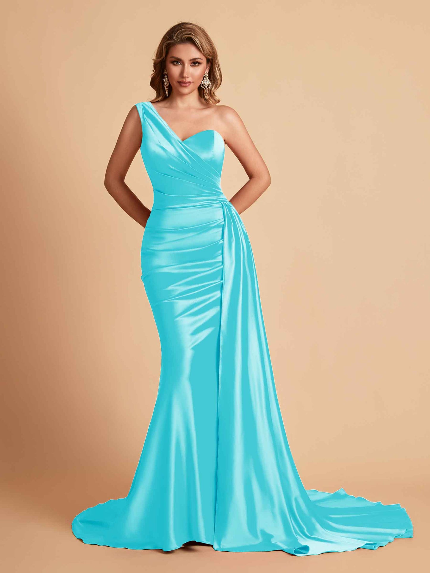 Sexy Satin Mermaid One Shoulder Maxi Long Bridesmaid Dresses Online