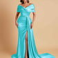 Elegant Soft Satin V-neck Off-the-Shoulder Side-Slit Mermaid Bridesmaid Dresses
