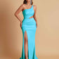 Gorgeous One Shoulder Soft Satin Side Slit Floor-Length Mermaid Bridesmaid Dresses