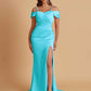 Sexy Soft Satin Mermaid Cold Shoulder Side Slit Floor-Length Bridesmaid Dresses Online