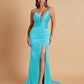 Sexy Soft Satin V-neck Spaghetti Strap Side-Slit Mermaid Bridesmaid Dresses