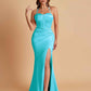 Sexy Soft Satin Mermaid Spaghetti Straps Side Slit Floor-Length Bridesmaid Dresses