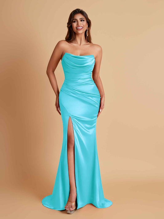 Sexy Soft Satin Mermaid Side Slit Floor-Length Mermaid Bridesmaid Dresses