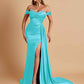 Gorgeous Soft Satin V-neck Off-the-Shoulder Side-Slit Mermaid Bridesmaid Dresses