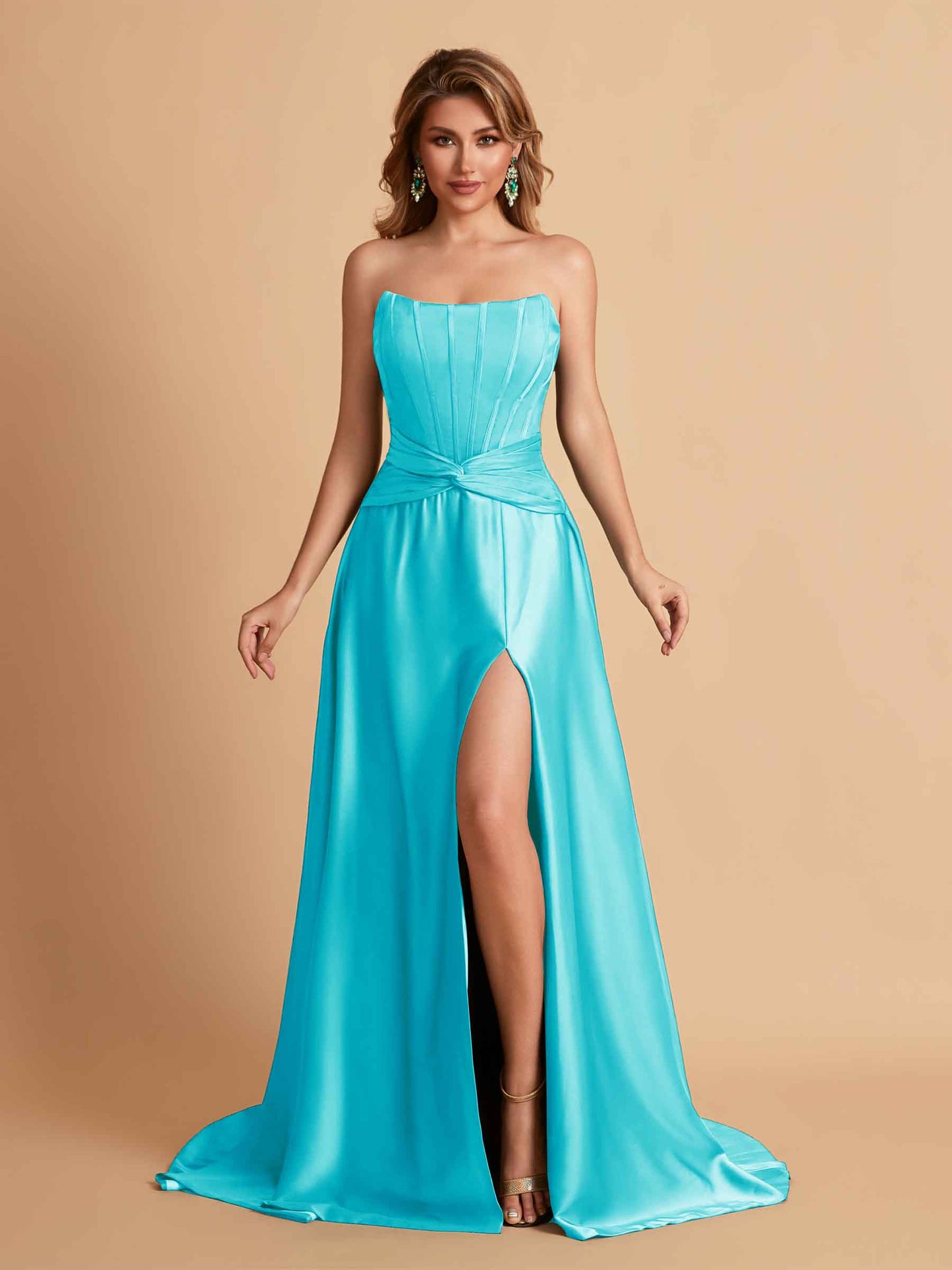 Elegant Satin Sweetheart A-Line Side Slit Floor Length Bridesmaid Dresses