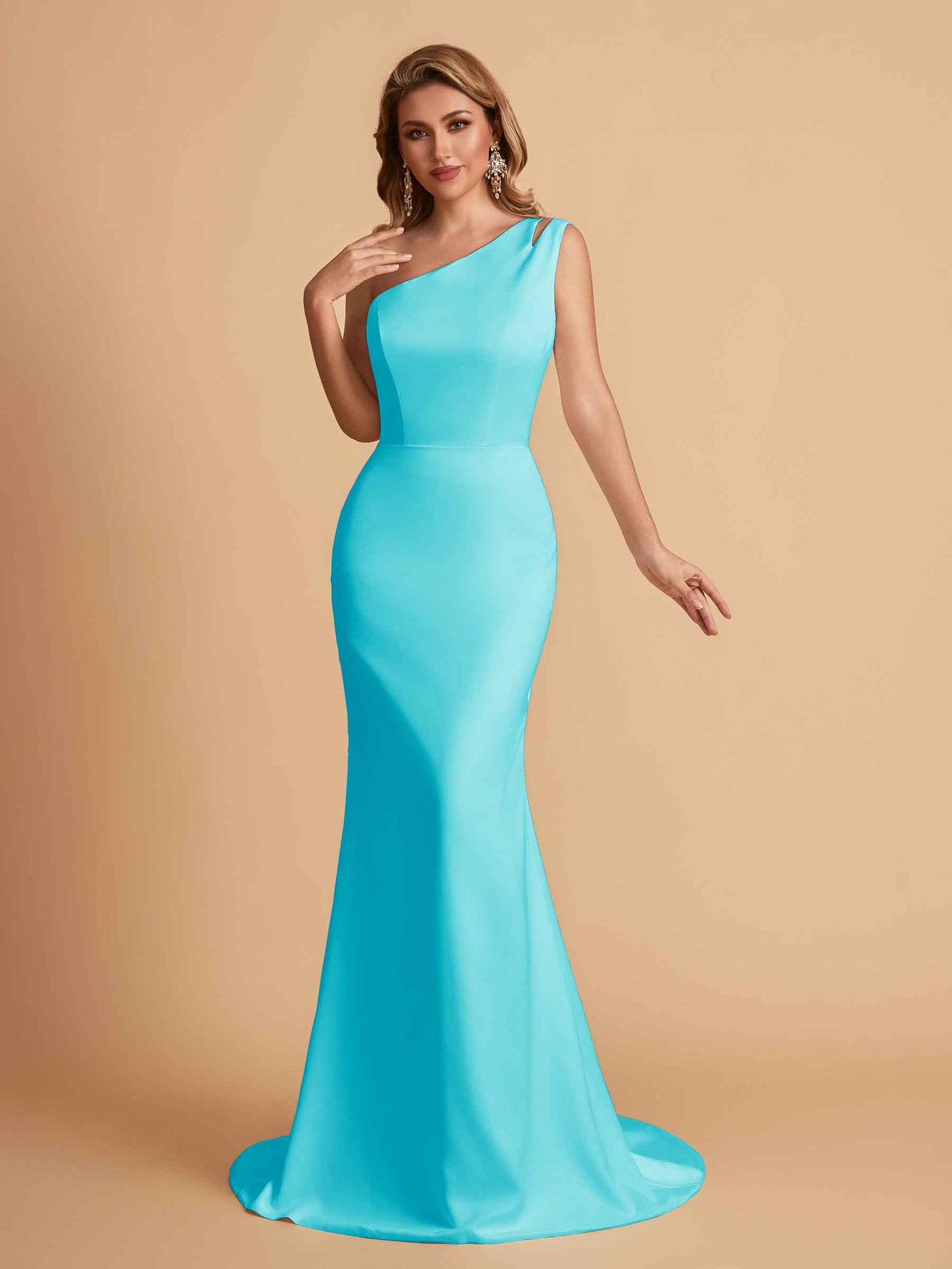 Elegant Satin One Shoulder Mermaid Side Slit Floor Length Bridesmaid Dresses