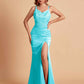 Sexy Satin V-neck Side Slit Mermaid Floor Length Bridesmaid Dresses