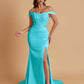 Elegant Soft Satin Mermaid Off Shoulder Side Slit Floor-Length Mermaid Bridesmaid Dresses