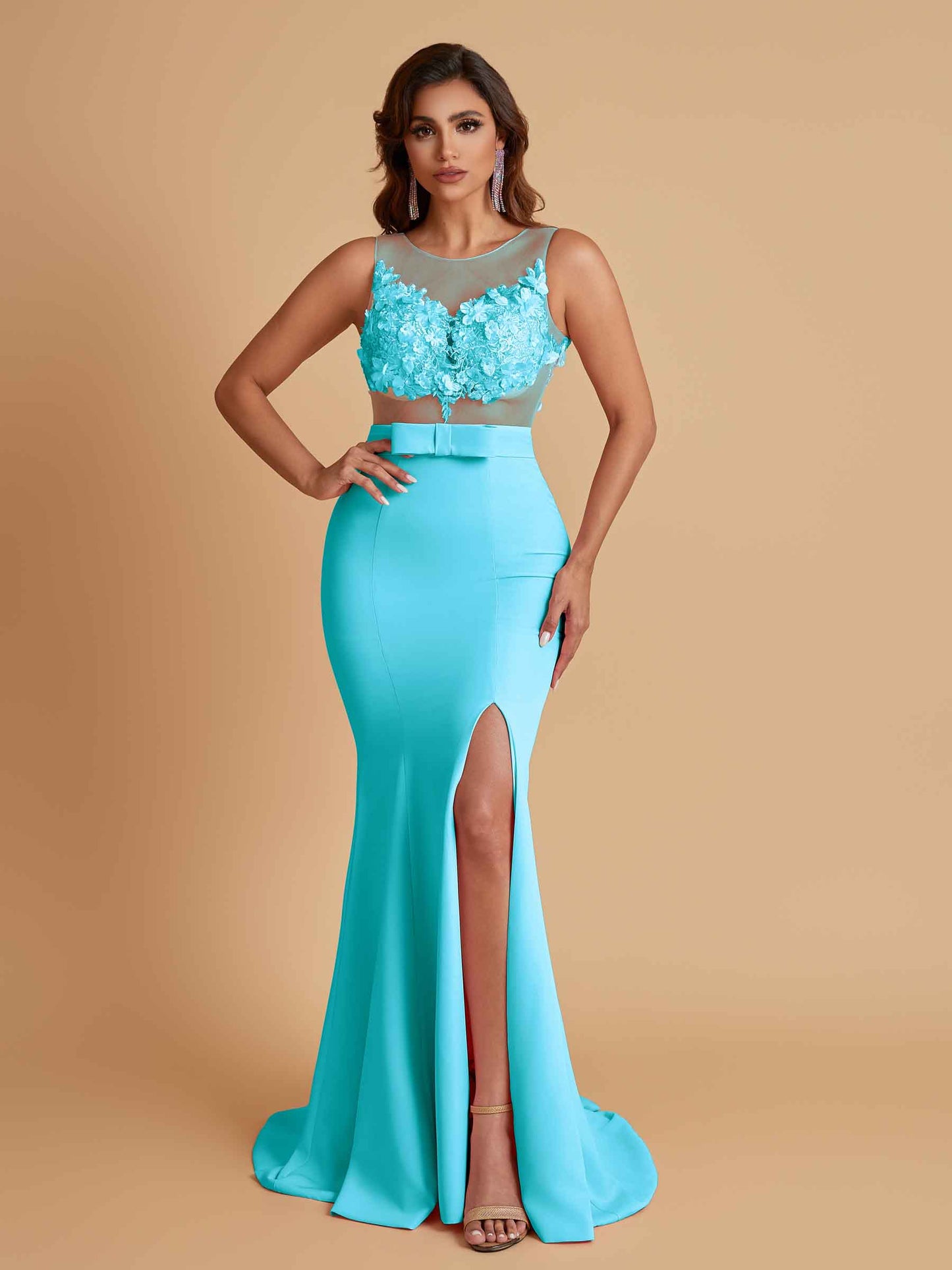 Sexy Soft Satin Mermaid Illusion Side Slit Floor-Length Bridesmaid Dresses Online