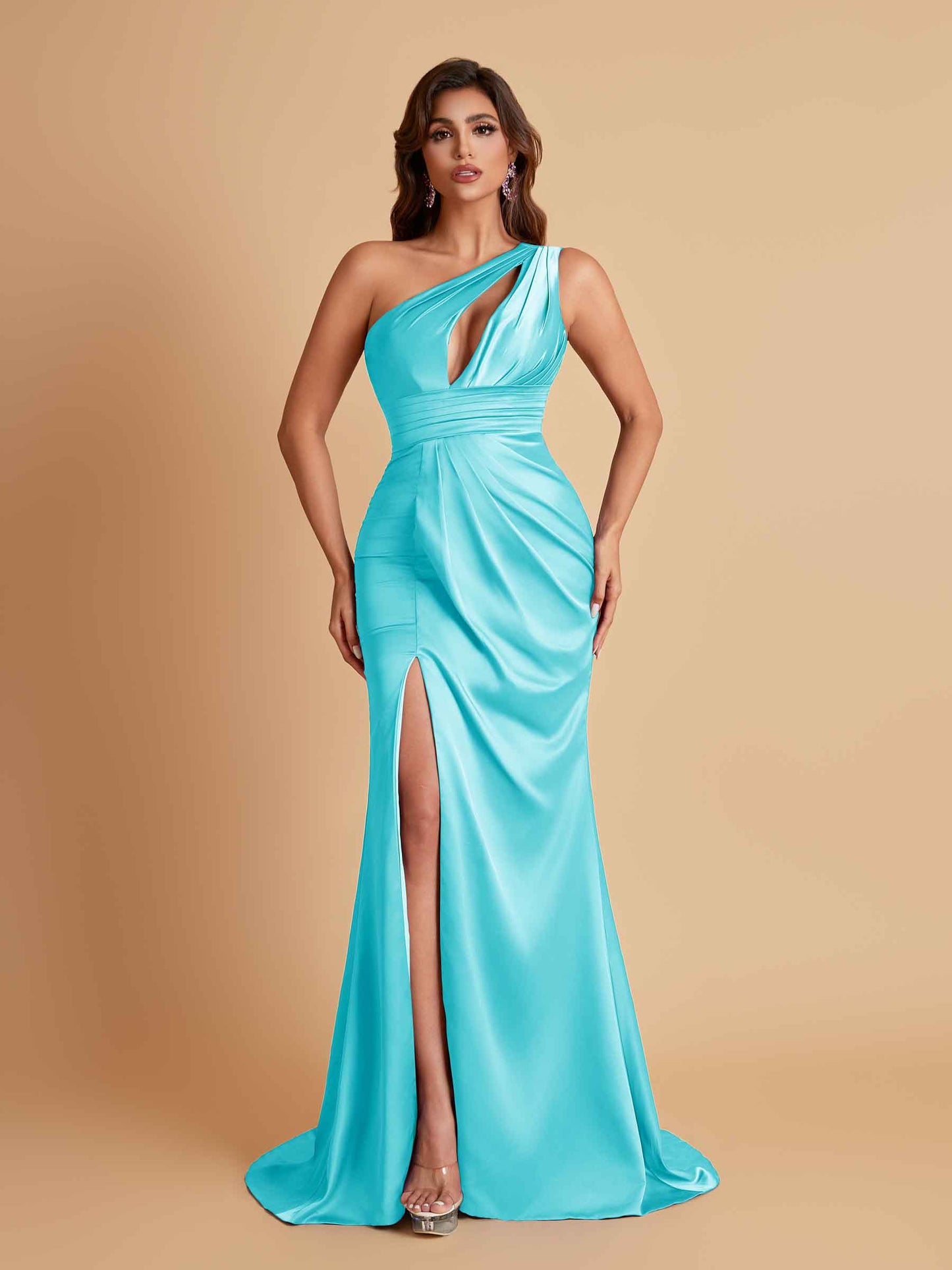 Sexy One Shoulder Soft Satin Side Slit Floor-Length Mermaid Bridesmaid Dresses