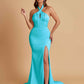 Elegant Soft Satin Mermaid Halter Side Slit Floor-Length Bridesmaid Dresses Online