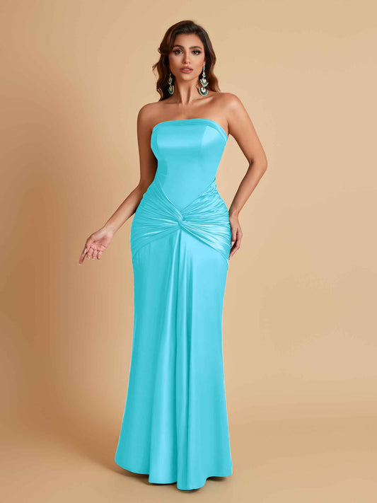 Sexy Soft Satin Mermaid Strapless Floor-Length Mermaid Bridesmaid Dresses