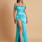 Sexy Off the Shoulder Soft Satin Side Slit Floor-Length Mermaid Bridesmaid Dresses