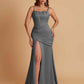 Sexy Soft Satin Mermaid Spaghetti Straps Side Slit Floor-Length Bridesmaid Dresses