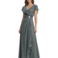 Elegant Mother of the Groom Dress Cascading Ruffle Chiffon Formal Gown Rhinestone